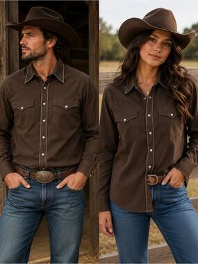 Vintage H Bar C  Western Pearl Snap-Front Men's Shirt — Brown